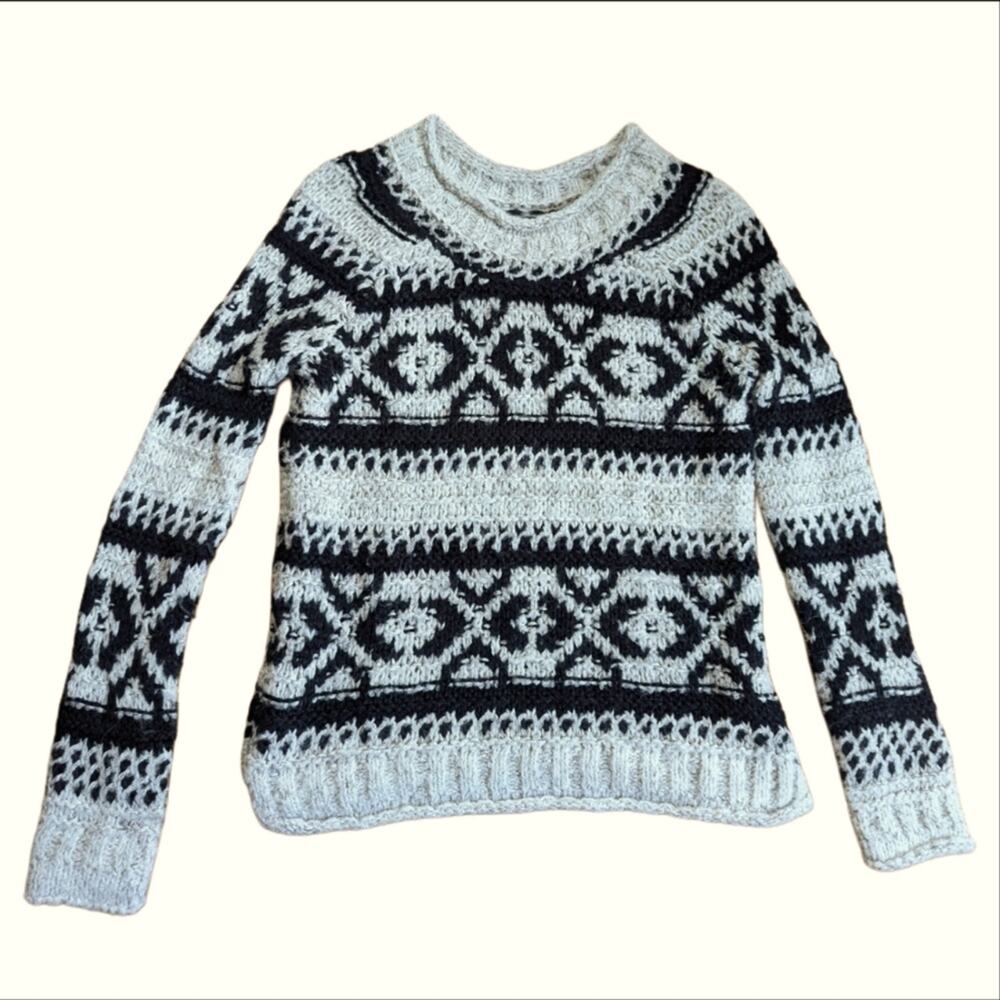 Free People Silver Reed Fair Isle Nordic Wool Blend Warm Winter Sweater